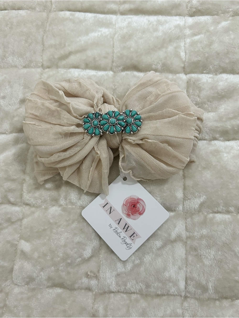 New infant stretchy bow with turquoise stone accent